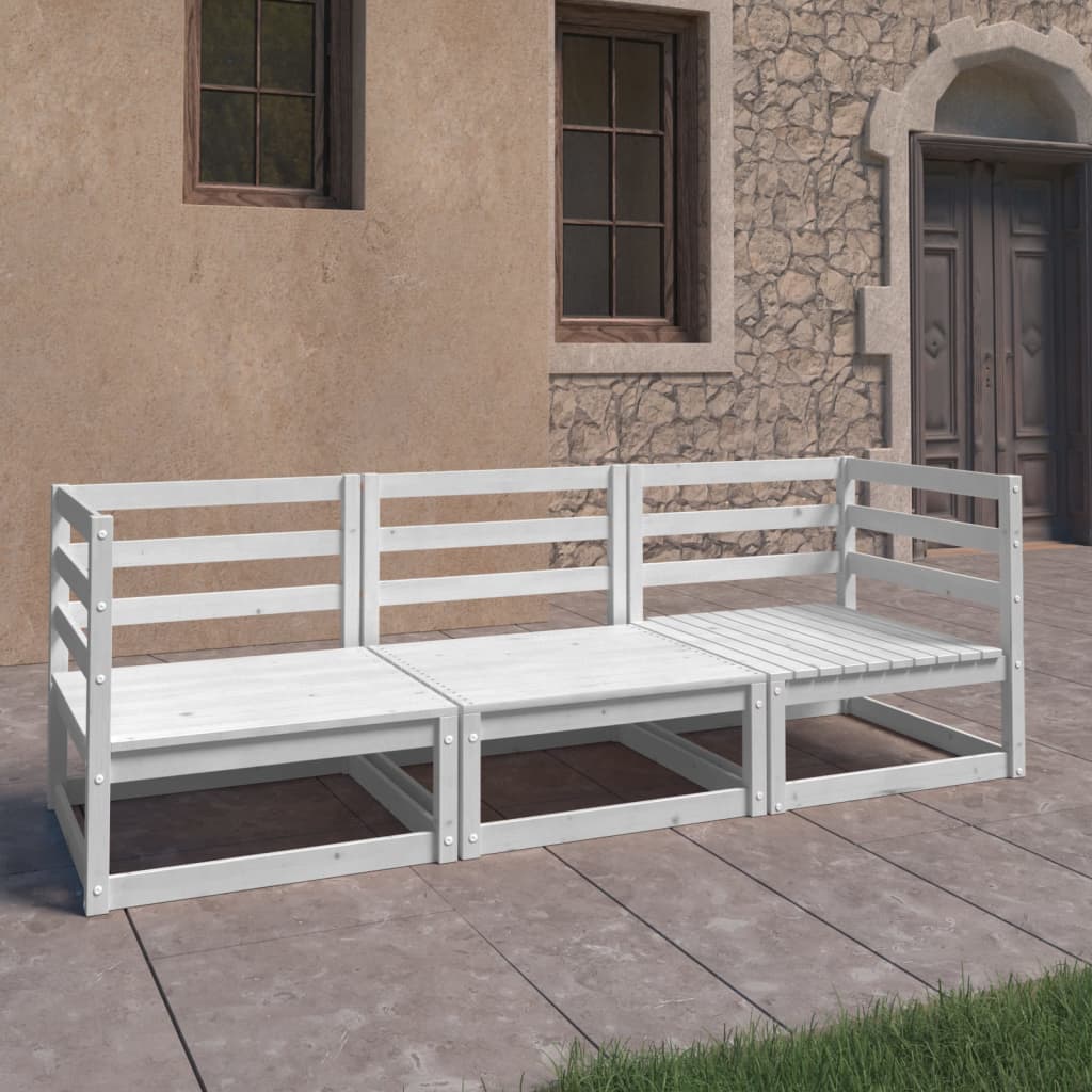 Outdoor-Sofa 3-Sitzer Weiss Massivholz Kiefer